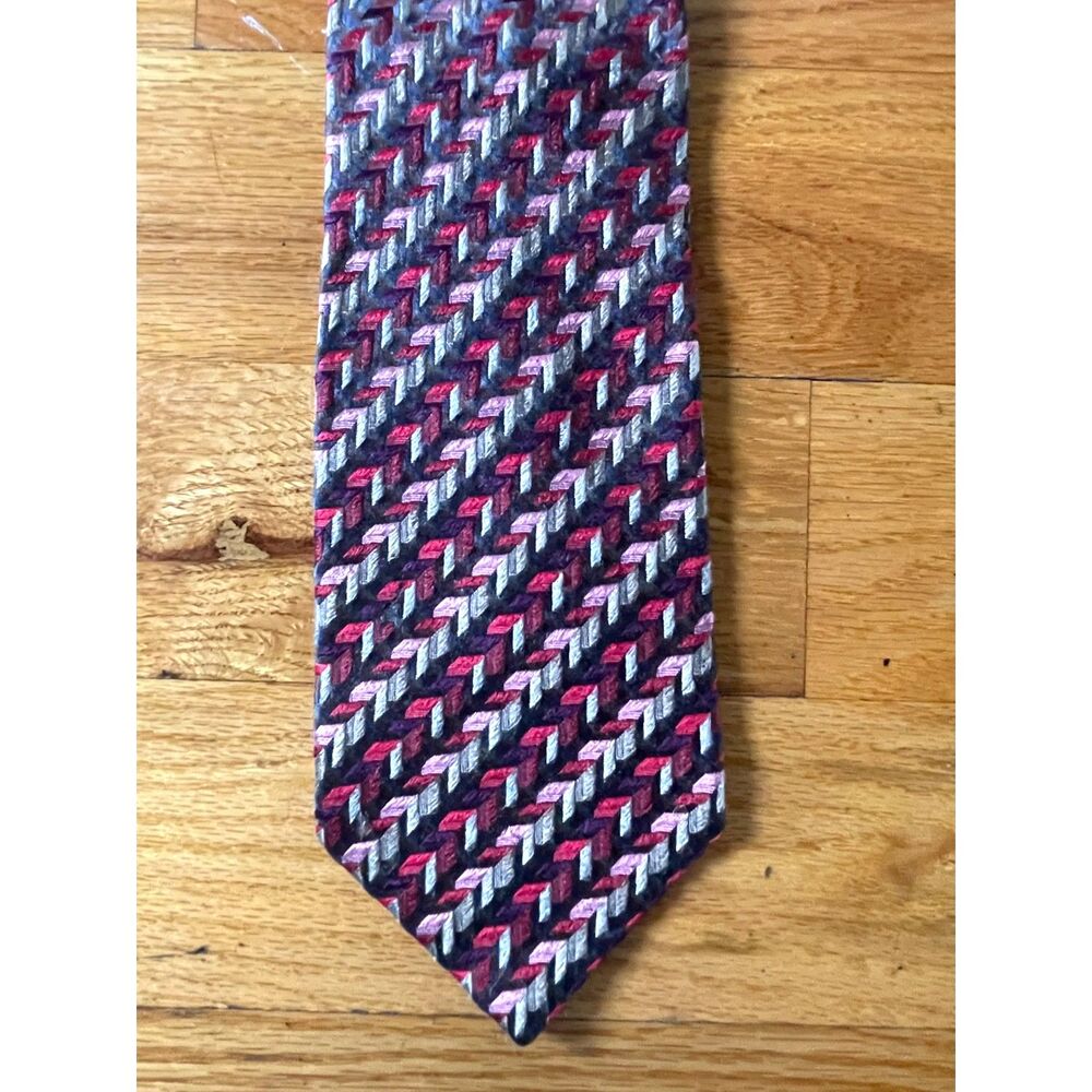Via Via Handmade Italy 100% Silk Jacquard Geometric Tie Burgundy 59 x 4